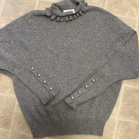Chloe Gray Cowl Neck Sweater with Ruffled Detail